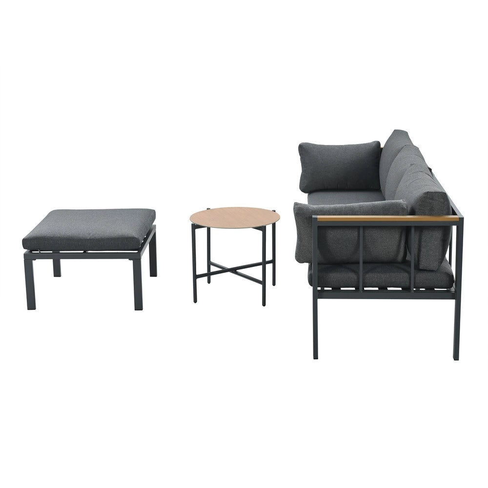 Set Divano da Giardino con Tavolino e Pouf ¨C Xylo ¨C Acciaio e Vetro, Grigio