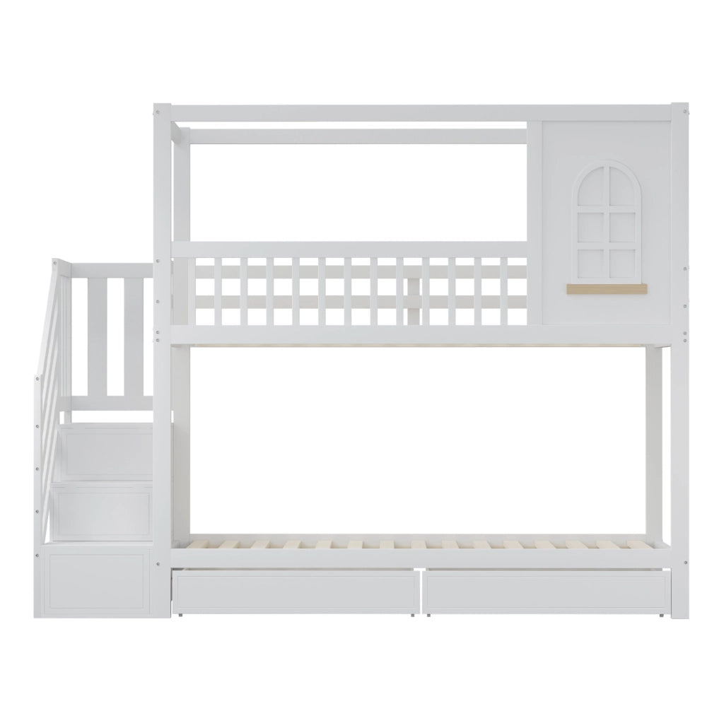 Letto a castello per bambini 90x200 cm con cassetti, bianco