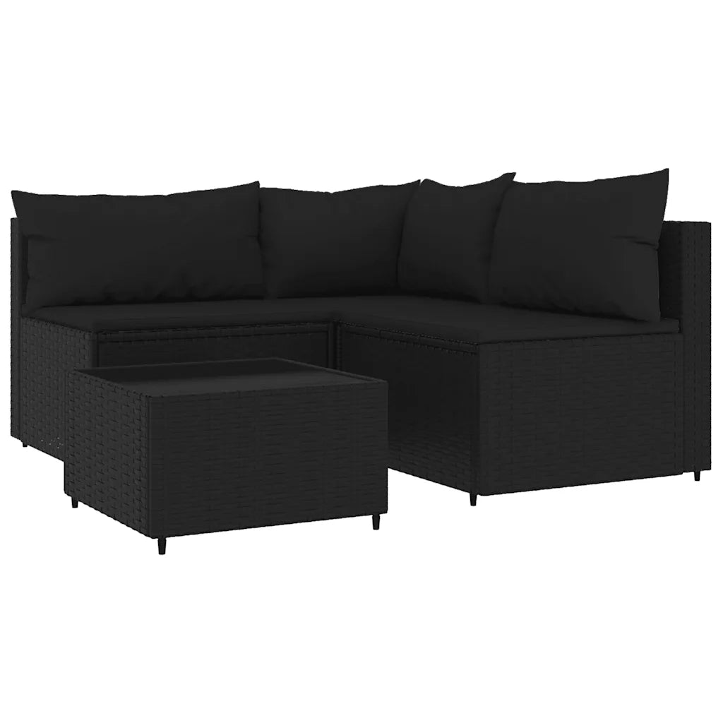 Set Divani da Giardino 4 pz con Cuscini Nero in Polyrattancod mxl 130060