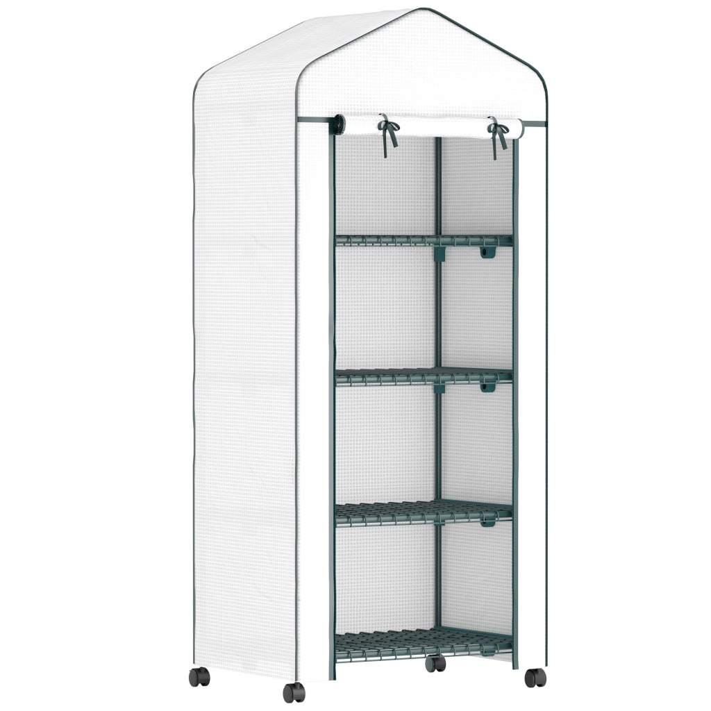 Mini serra con porta avvolgibile, ripiani e struttura in acciaio, 69 x 50 x 165 cm, bianca