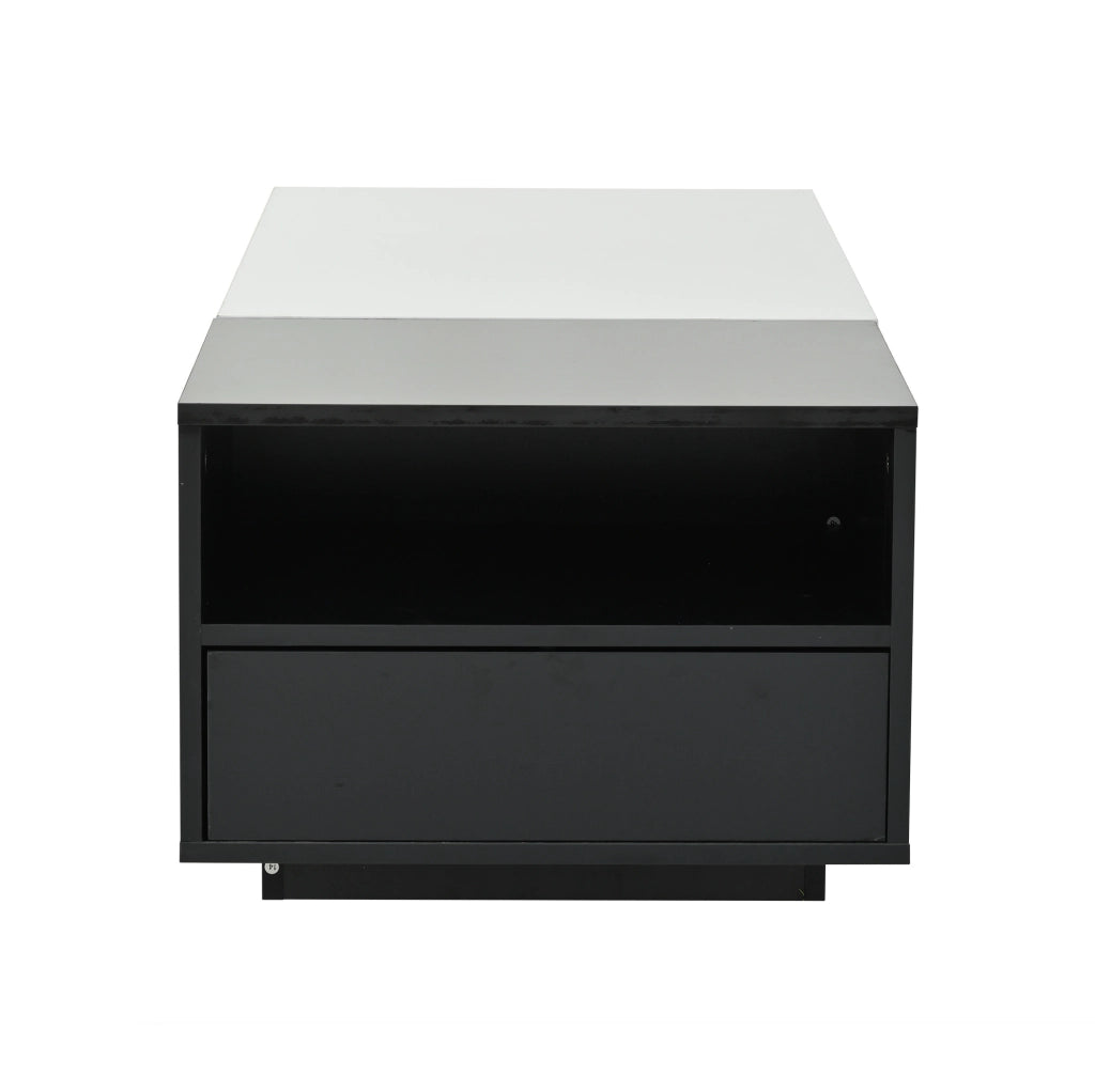 Tavolino da salotto rettangolare 100 x 50 x 38 cm in truciolare bianco e nero; con 2 cassetti