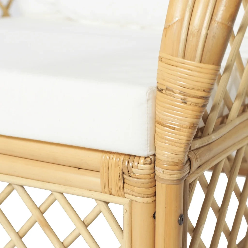 Poltrona | Sedia Relax con Cuscino in Rattan Naturale e Lino