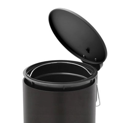 Pattumiera bagno in acciaio nero con pedale e coperchio slim 3 lt