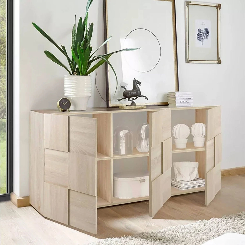 Credenza Ulysses, Buffet da soggiorno, Madia da salotto, Dispensa da cucina, Made in Italy, 181x43 h84 cm, Rovere