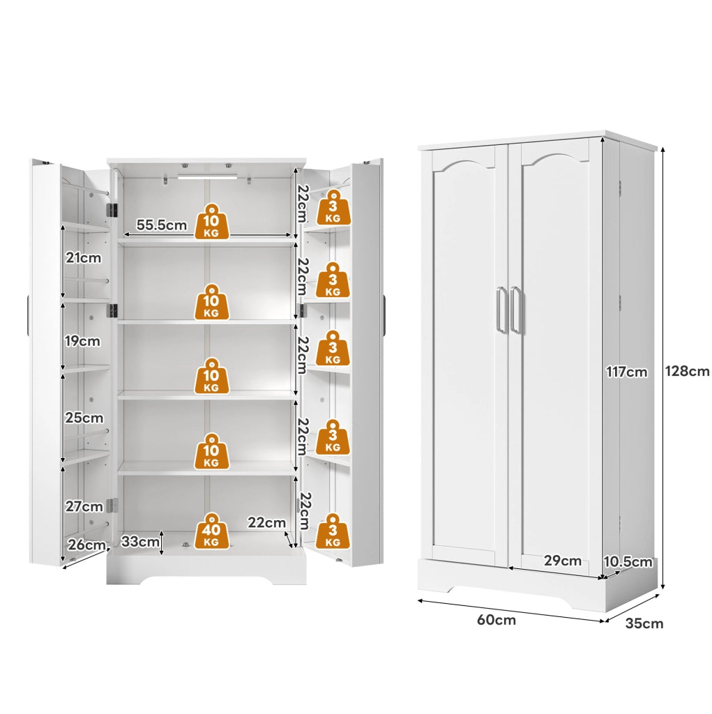 Mobile da cucina bianco 60×35×128 cm con luci LED sensore e ripiani regolabili