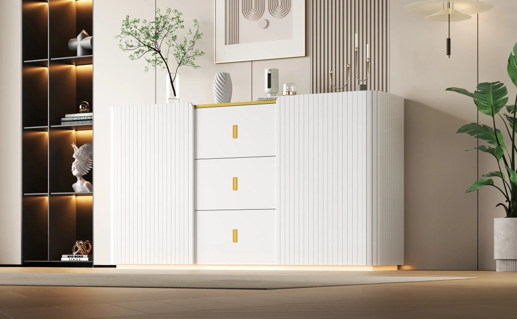 Sideboard Bianco 150x35x80 cm con Illuminazione LED, 2 Ante e 2 Cassetti