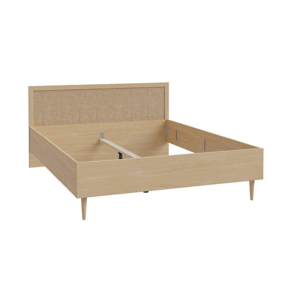 Letto matrimoniale Livia con testiera effetto rattan colore rovere