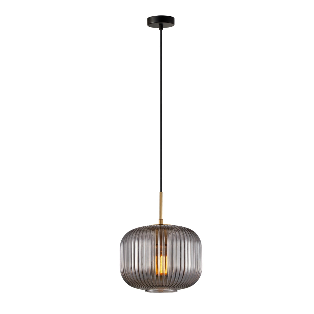 Lampada sospesa Gavino Italux nero/oro vetro fumé E27