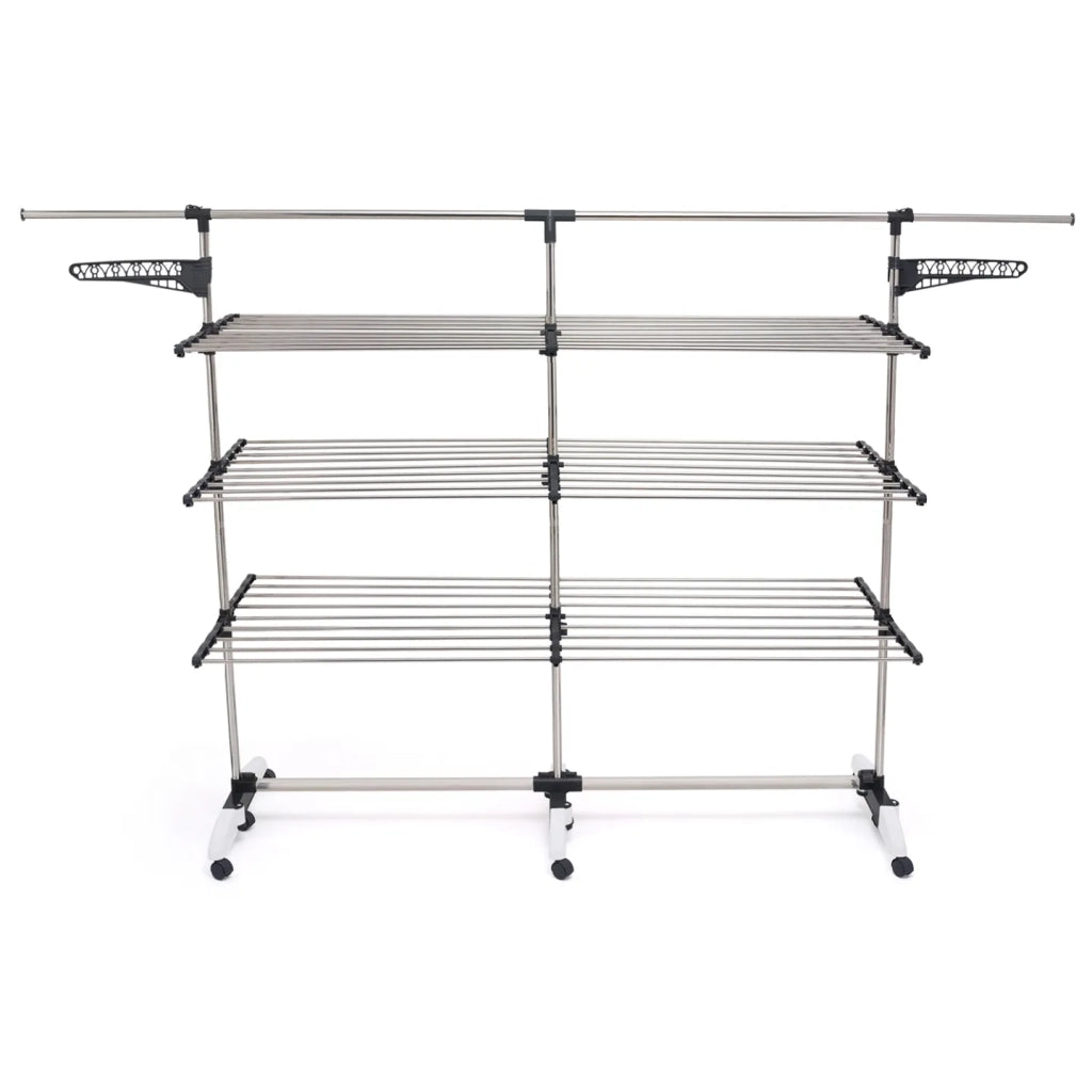 IDMarket - Stendibiancheria 50 mt grigio/bianco a 4 livelli XXL + barra telescopica SUPRA