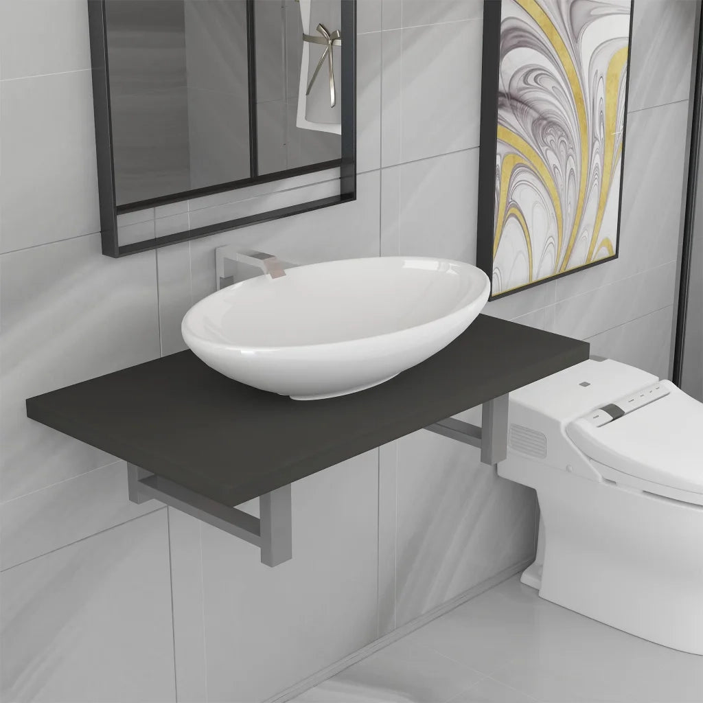 Set Mobili da Bagno | Armadio da bagno 2 pz Ceramica Grigio