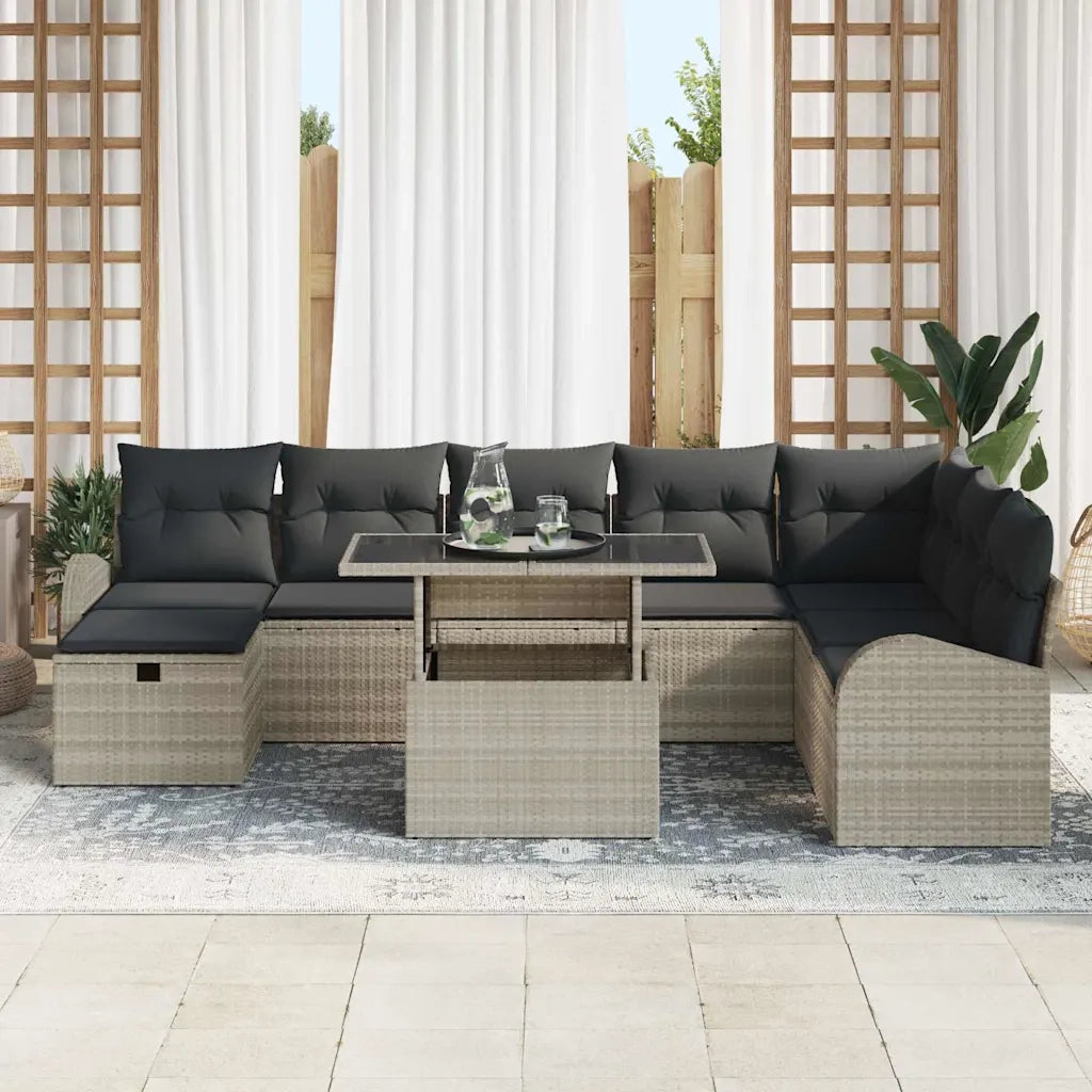 Set Divano da Giardino 9 pcs Grigio chiaro Poly Rattan 3359779