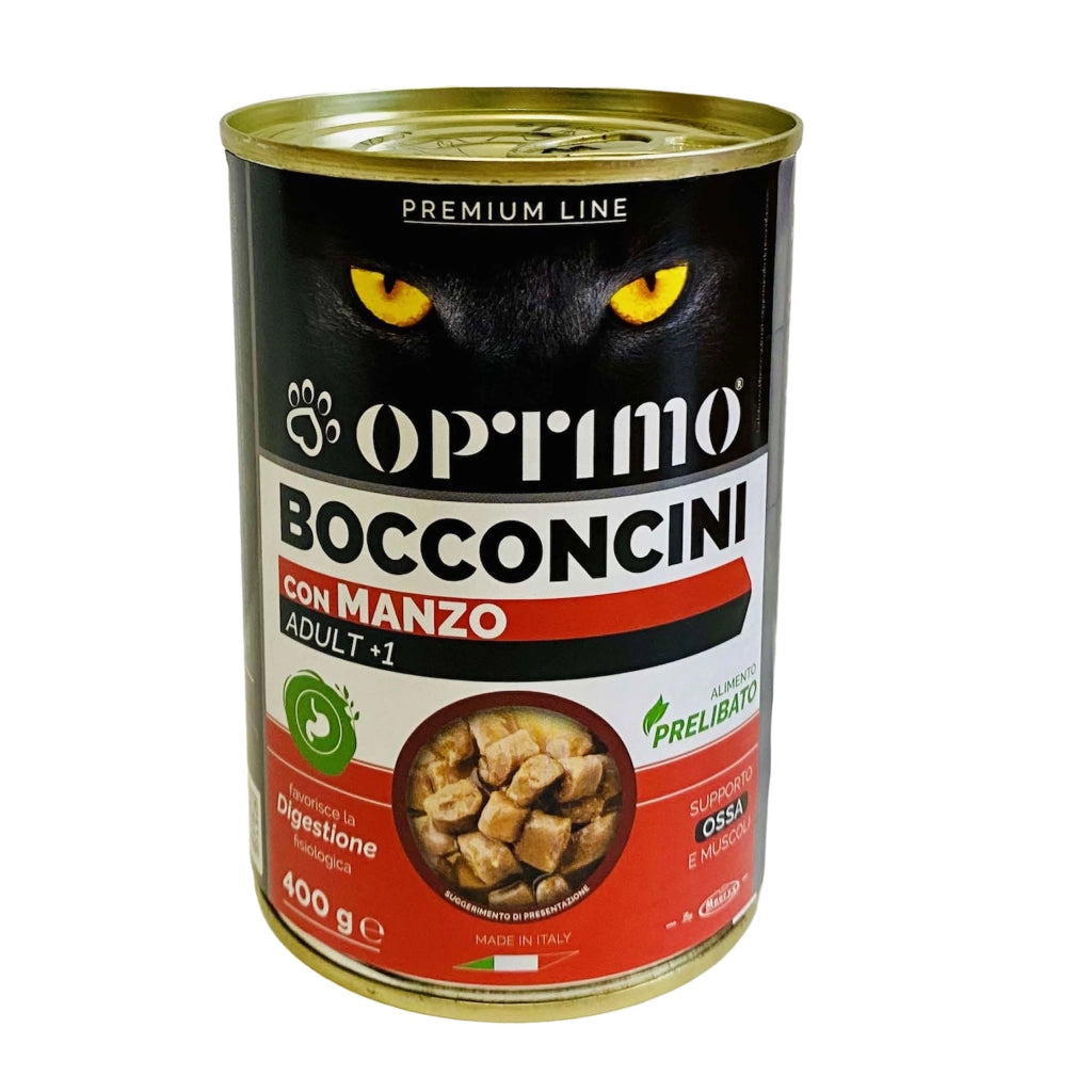 OPTIMO SET 24 BOCCONCINI PER GATTO AL GUSTO DI MANZO DA 400 GR
