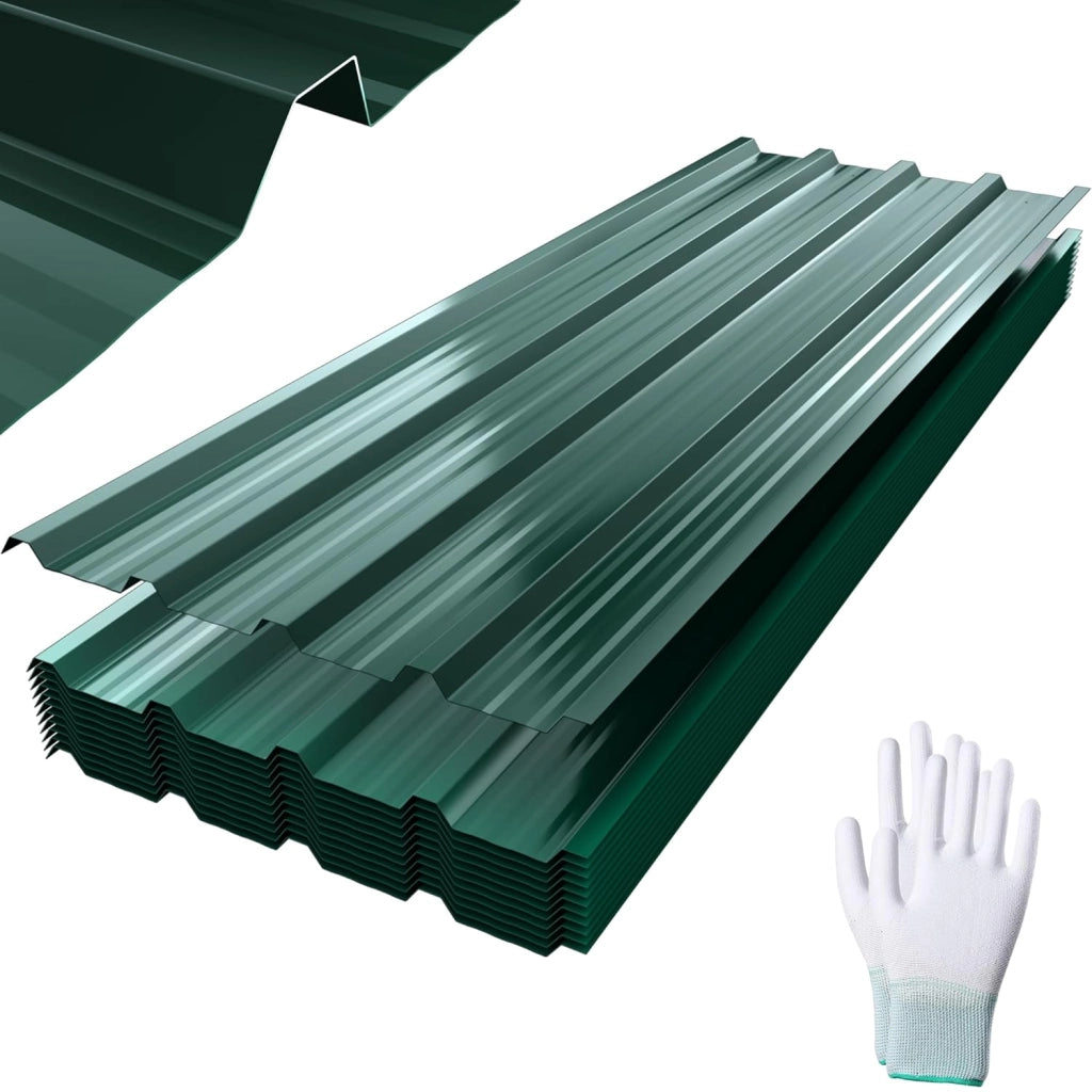12 lamiere trapezoidali zincate, 1295 x 450 mm, per tetto con guanti e viti, piastre ondulate, 7 m², verde