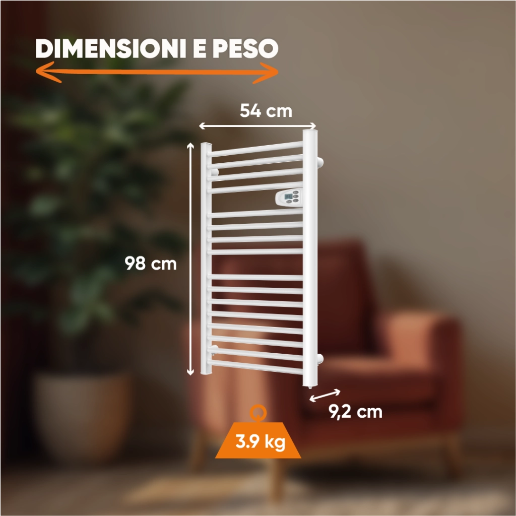Scaldasalviette elettrico Bestherm HESTIA 500W senza fluido, H.98 x L.54 cm