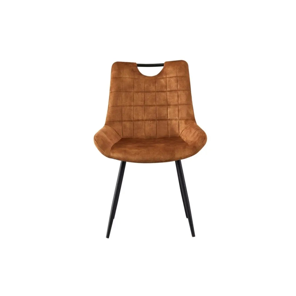 Sedia NINO – Velluto oro e gambe in metallo nero – H84 × L56 × P62.5 cm