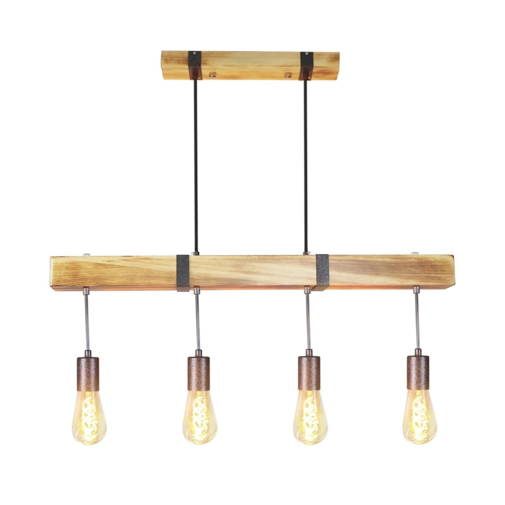 Lampada a sospensione ZMH retr¨° 4 lampadine E27 Diametro 80 cm con trave in legno Adatta per sala da pranzo e cucina