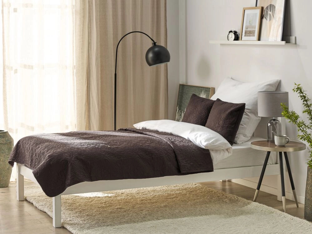 Set copriletto e cuscini in tessuto di poliestere marrone 160 x 220 cm motivo goffrato decorativo biancheria da letto classico camera da letto