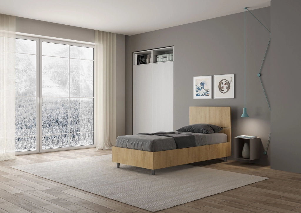 Letto singolo contenitore 80x200 testata dritta bianco frassino Demas