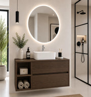 Mobile bagno con top in legno e lavabo da appoggio ORIGENBATH ZEUS senza specchio 80x45 cm Sinistra frassino tea