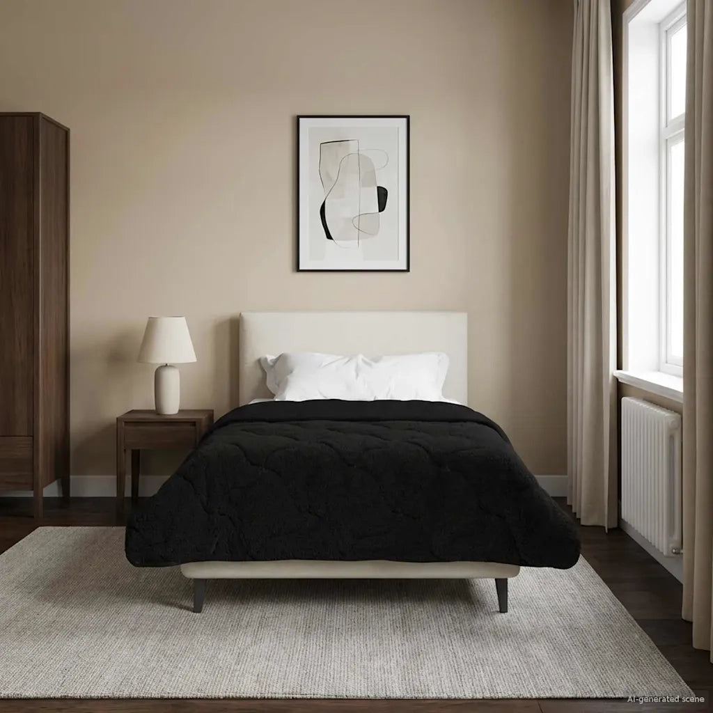 Duvet Estivo Nero 135 x 200 cm Microfibra e Fleece Teddy 42026181