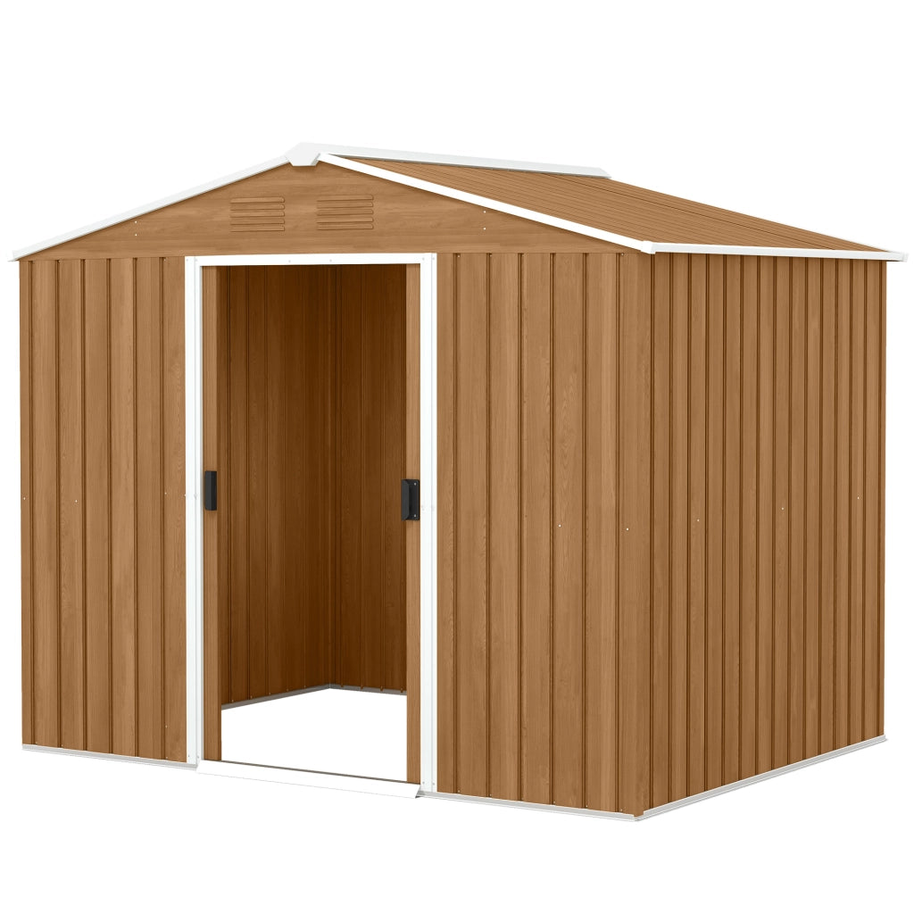 Casetta da Giardino in Lamiera di Acciaio con Porte Scorrevoli, 236x174x190cm, Marrone