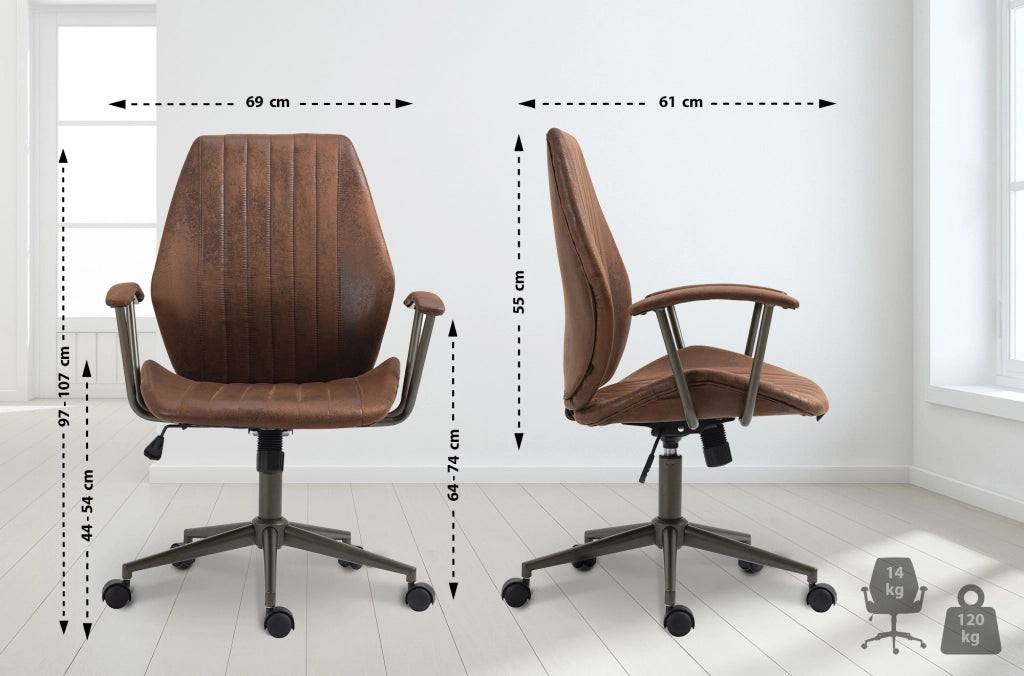 Sedia da ufficio Nampa Industrial Loft Stile antico cognac