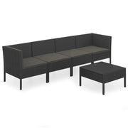 Mobili da giardino mobili da esterno Set di mobili da 5 pezzi con cuscini in resina intrecciata nera 02_0016488