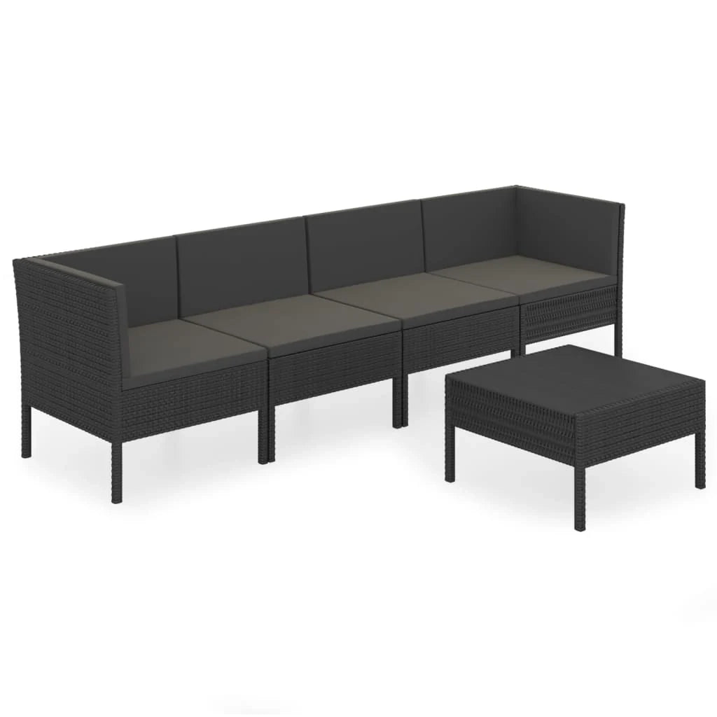 Mobili da giardino mobili da esterno Set di mobili da 5 pezzi con cuscini in resina intrecciata nera 02_0016488