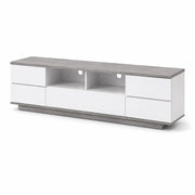 Mobile TV Moderno In MDF Con 4 Ante Anta A Ribalta 2 Vani A Giorno Passacavi Mobile Porta Televisore Per Soggiorno Living Salotto Design Funzionale E Contemporaneo 180 x 38 x 46 Cm Bianco E Grigio Cemento