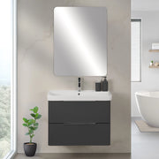 Mobile bagno sospeso 80cm antracite cannettato con cassetti, specchio e lavabo Mia