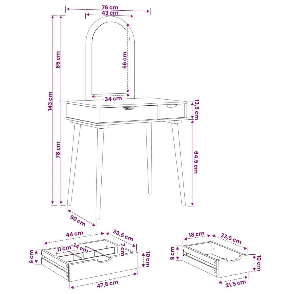 Set Tavolo da Trucco FAUSKE 2 pcs Bianco 76 x 50 x 143 cm 3438573