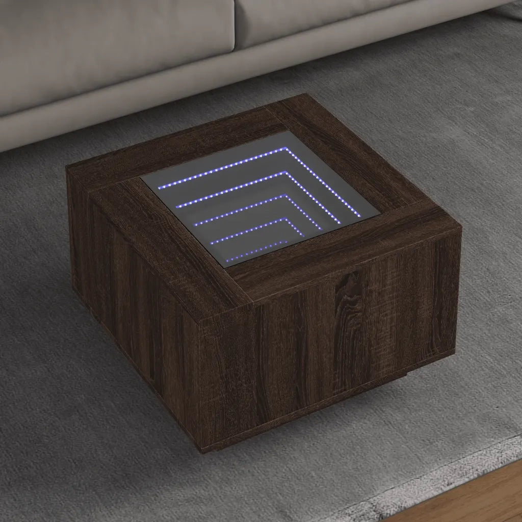 Tavolino Salotto con LED-Tavolino da soggiorno-Tavolo Rovere Marrone 60x60x40 cm Multistrato