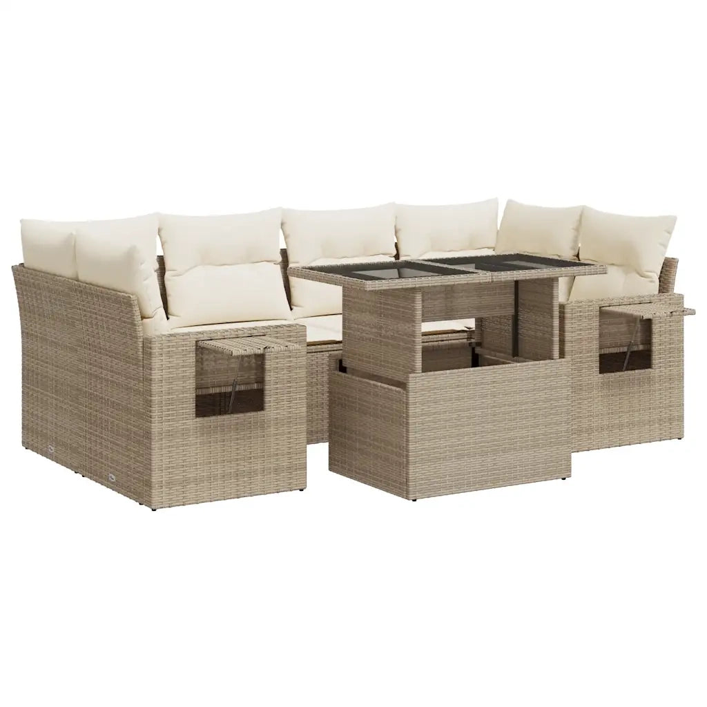 Set Divani da Giardino 7 pz con Cuscini Beige in Polyrattan 3326429