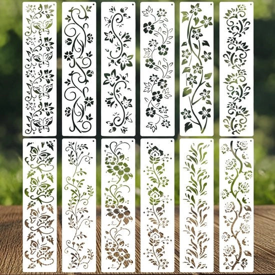 Serie di 12 stencil - Decorazioni per parete - Arte fai da te - Materiali PET di alta qualità - Stencil per pittura