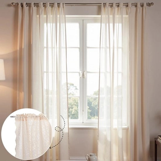 Tessuto di Canto in Beige Poliestere - 2 Pezzi - 214x132 cm - Materiale Decorativo - Tende/Tovali - Sostenibile e Elegante - Tessuto Decorativo