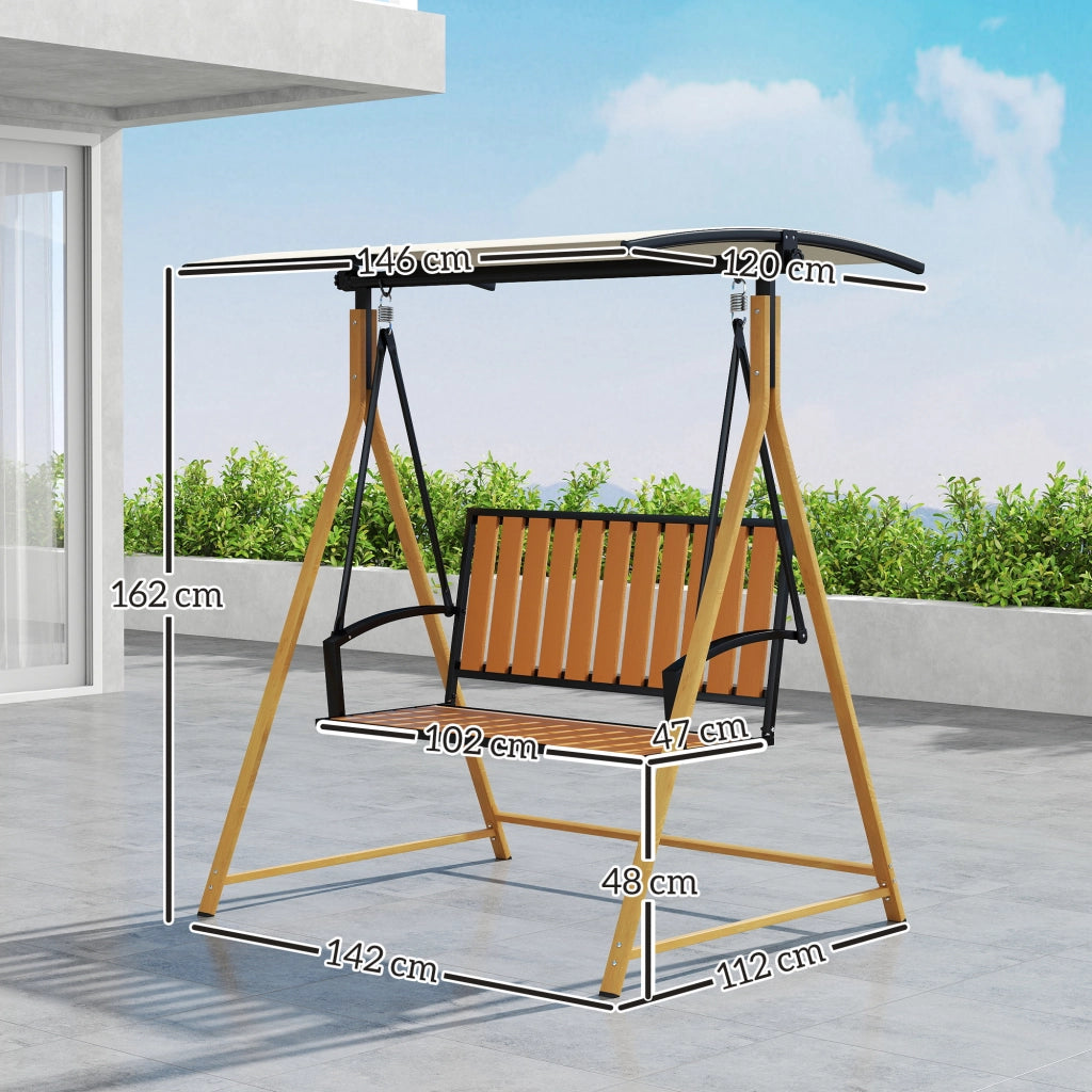 Sedia a dondolo da giardino 2 posti ¨C zephmum ¨C struttura in metallo, legno naturale, beige, 142x112x162 cm