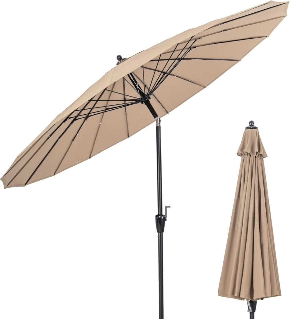 Ombrellone da Giardino Ø 265 cm, Ombrellone da Balcone Inclinabile e Pieghevole, Ombrellone da Spiaggia Antivento in Tessuto di Poliestere con 18 Costole, senza Base
