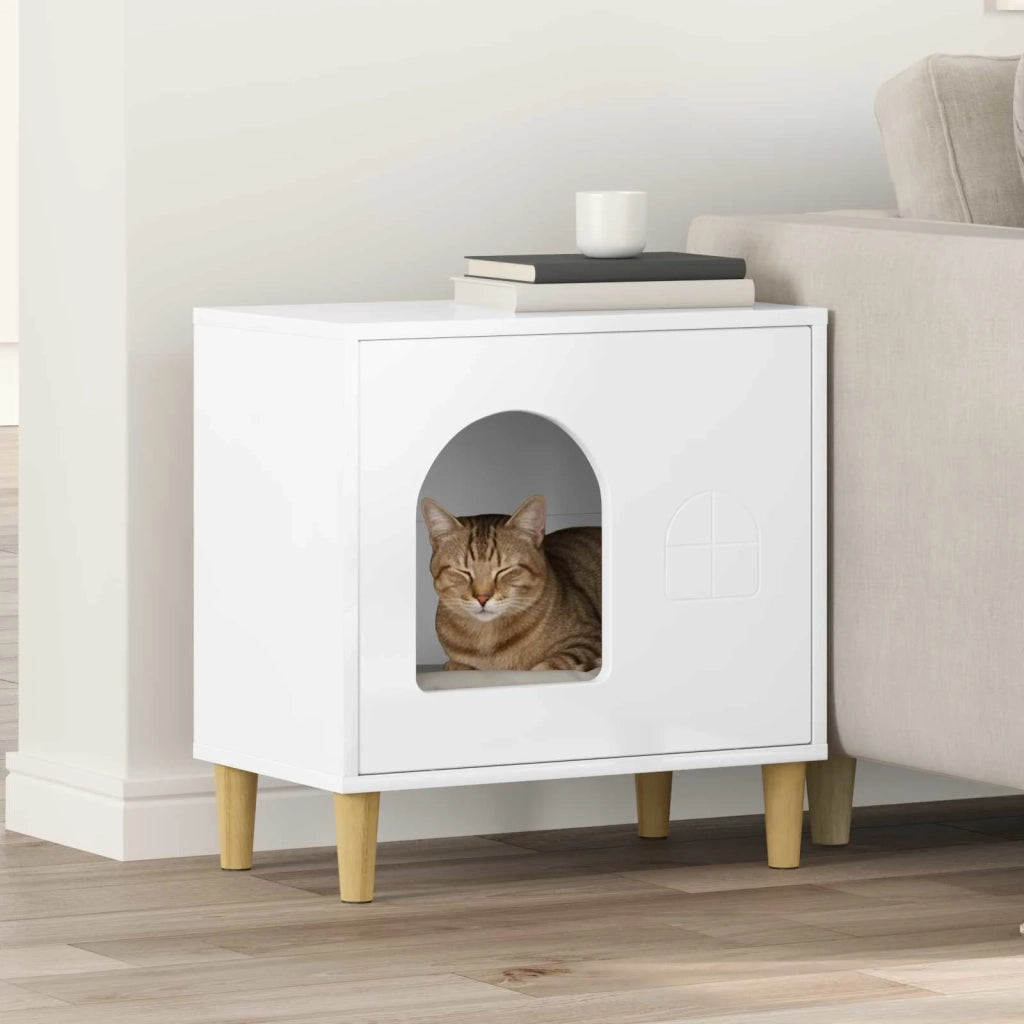 Casa per Gatti Bianco Lucido 51 x 30 x 52 cm Legno multistrato