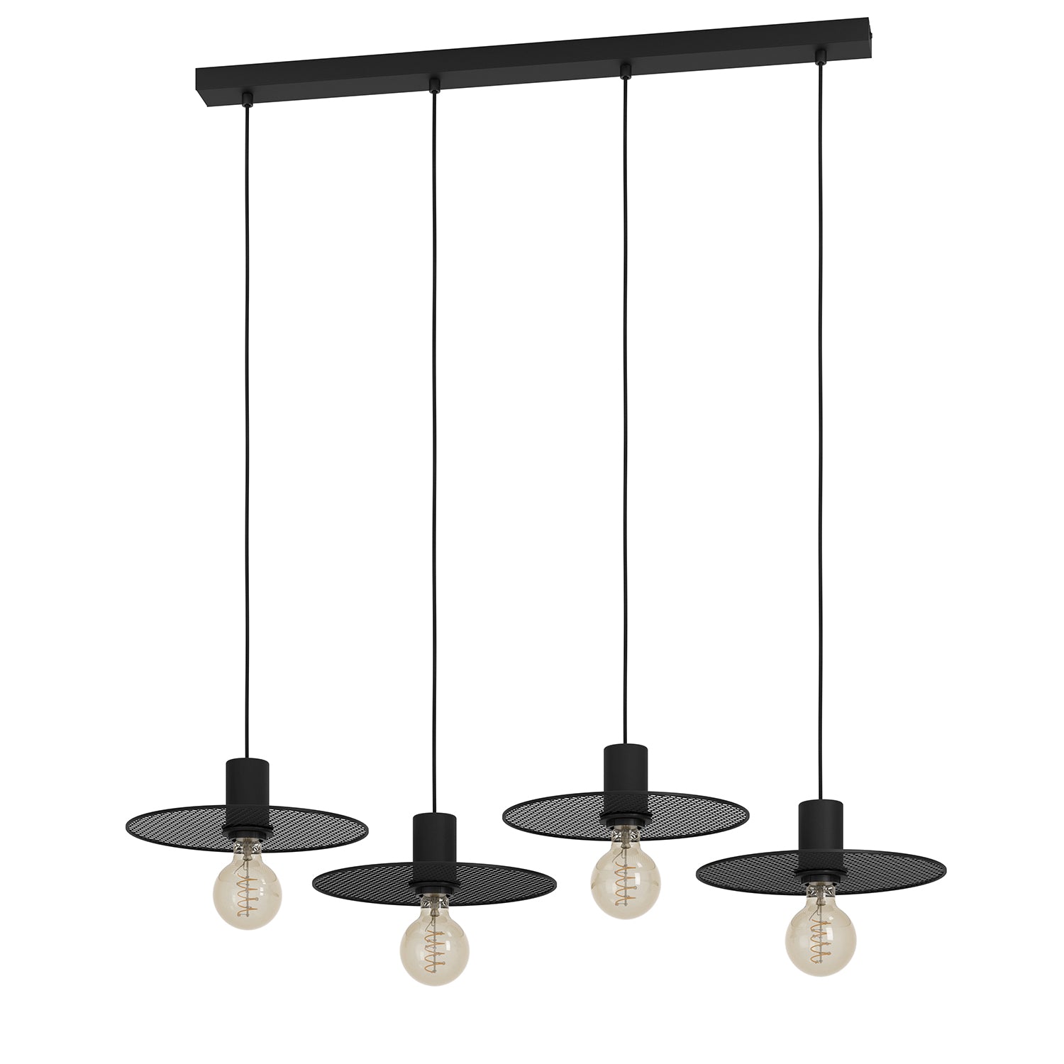 Lampadario A Sospensione Vintage Ikeston Acciaio Nero 4 Luci E27