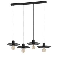 Lampadario A Sospensione Vintage Ikeston Acciaio Nero 4 Luci E27