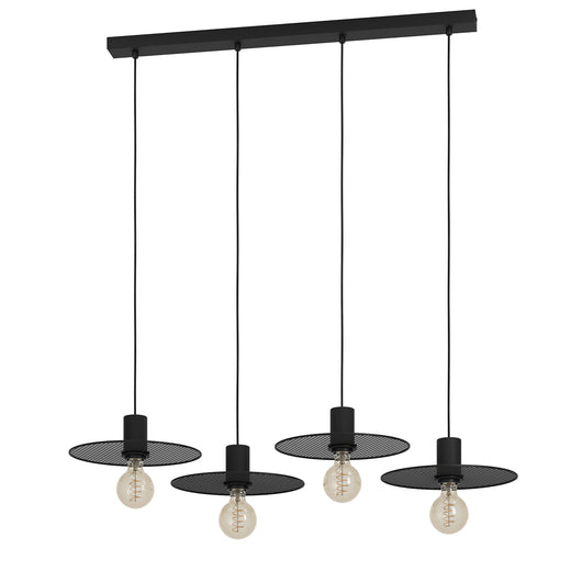 Lampadario A Sospensione Vintage Ikeston Acciaio Nero 4 Luci E27