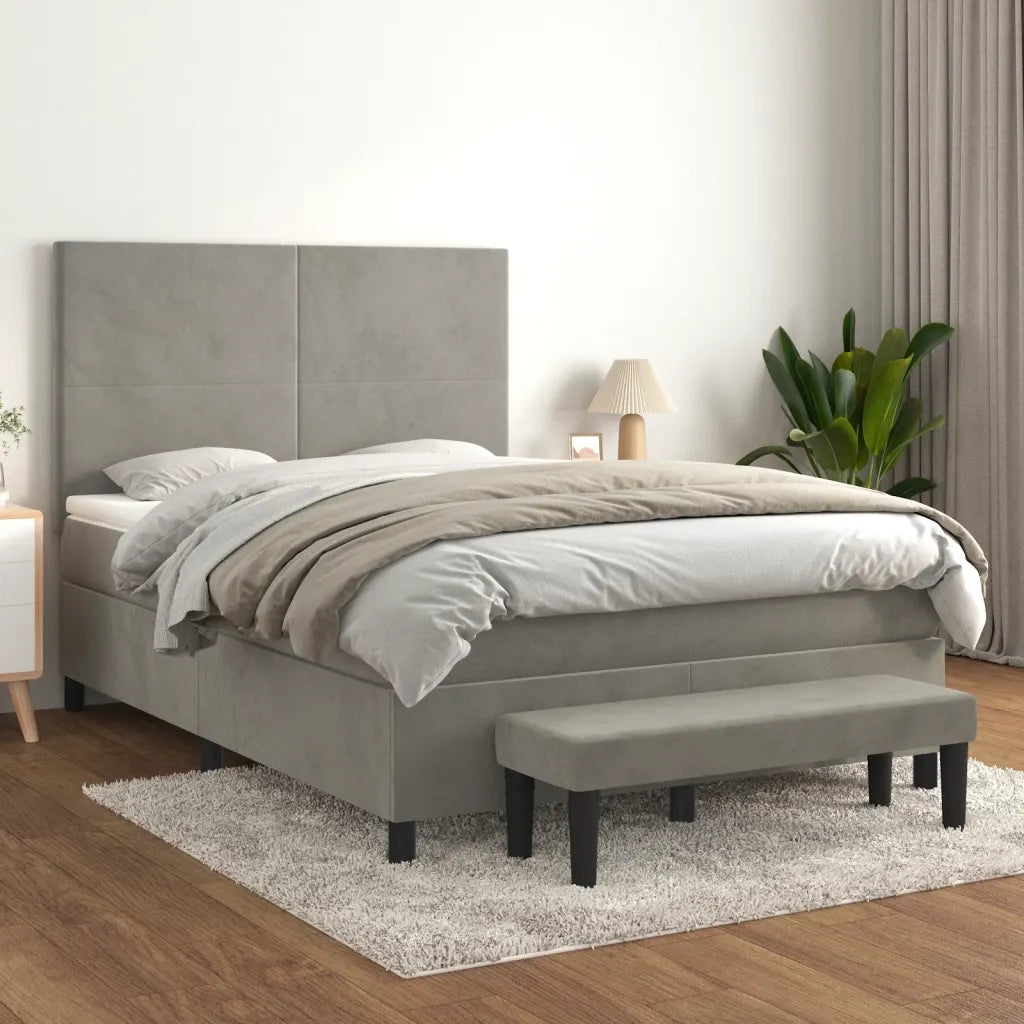 Giroletto a Molle con Materasso Grigio Chiaro 140x200cm Velluto 3137725