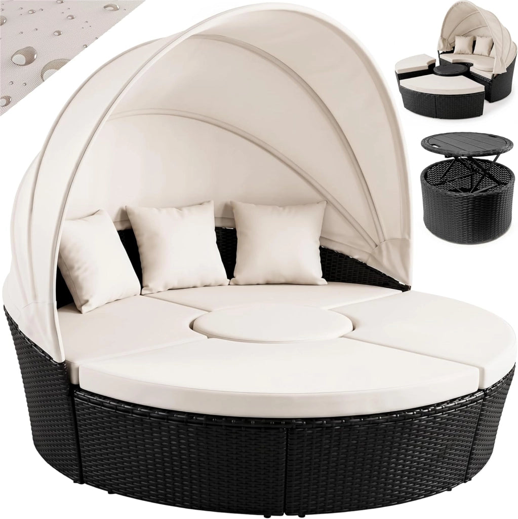 ® Lettino Prendisole Isola Polyrattan Sdraio da Giardino con Tavolo 185 cm Set Mobili Lounge per Esterno Divano Letto da Spiaggia Salottino