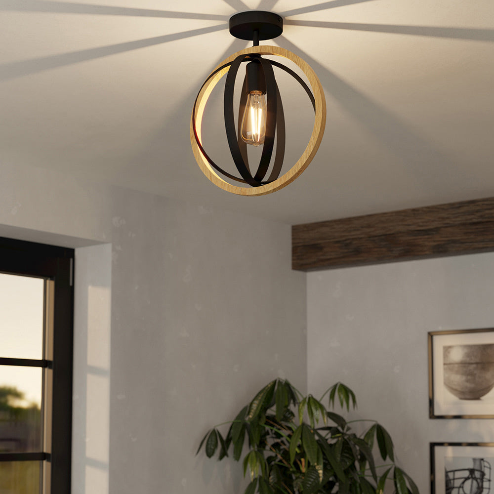Plafoniera Industrial Basildon 1 Luce Metallo Nero E Marrone