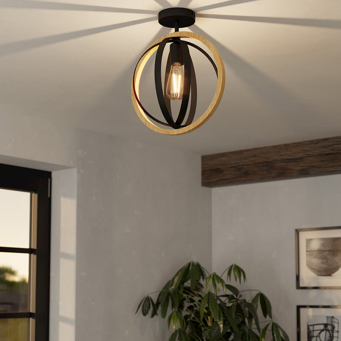 Plafoniera Industrial Basildon 1 Luce Metallo Nero E Marrone