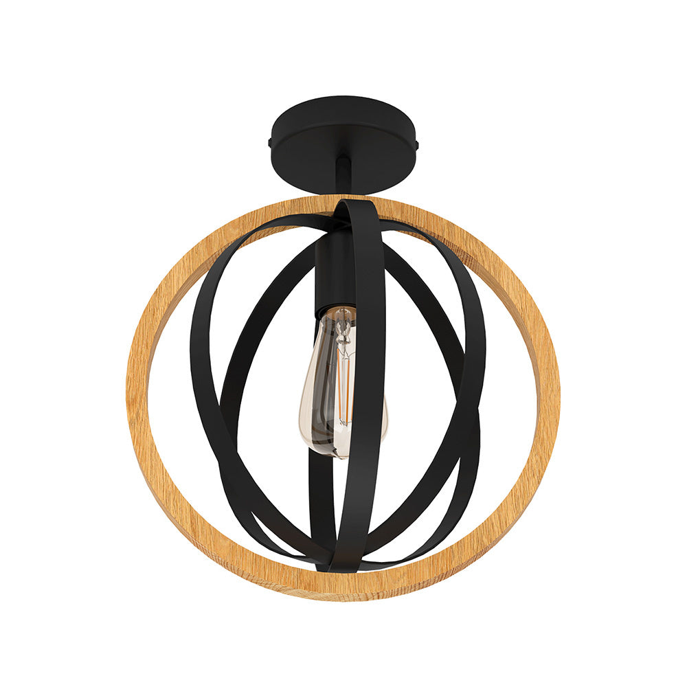 Plafoniera Industrial Basildon 1 Luce Metallo Nero E Marrone