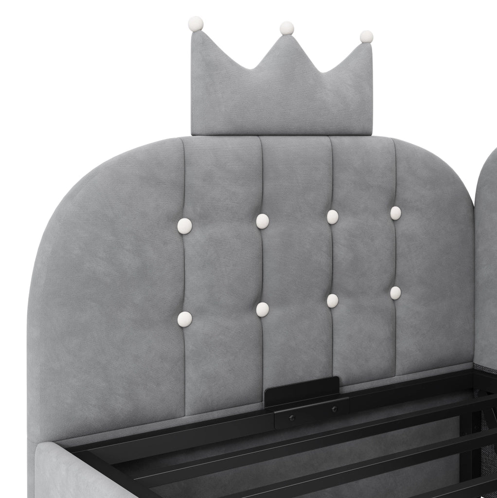 Letto daybed contenitore in velluto grigio con design a corona