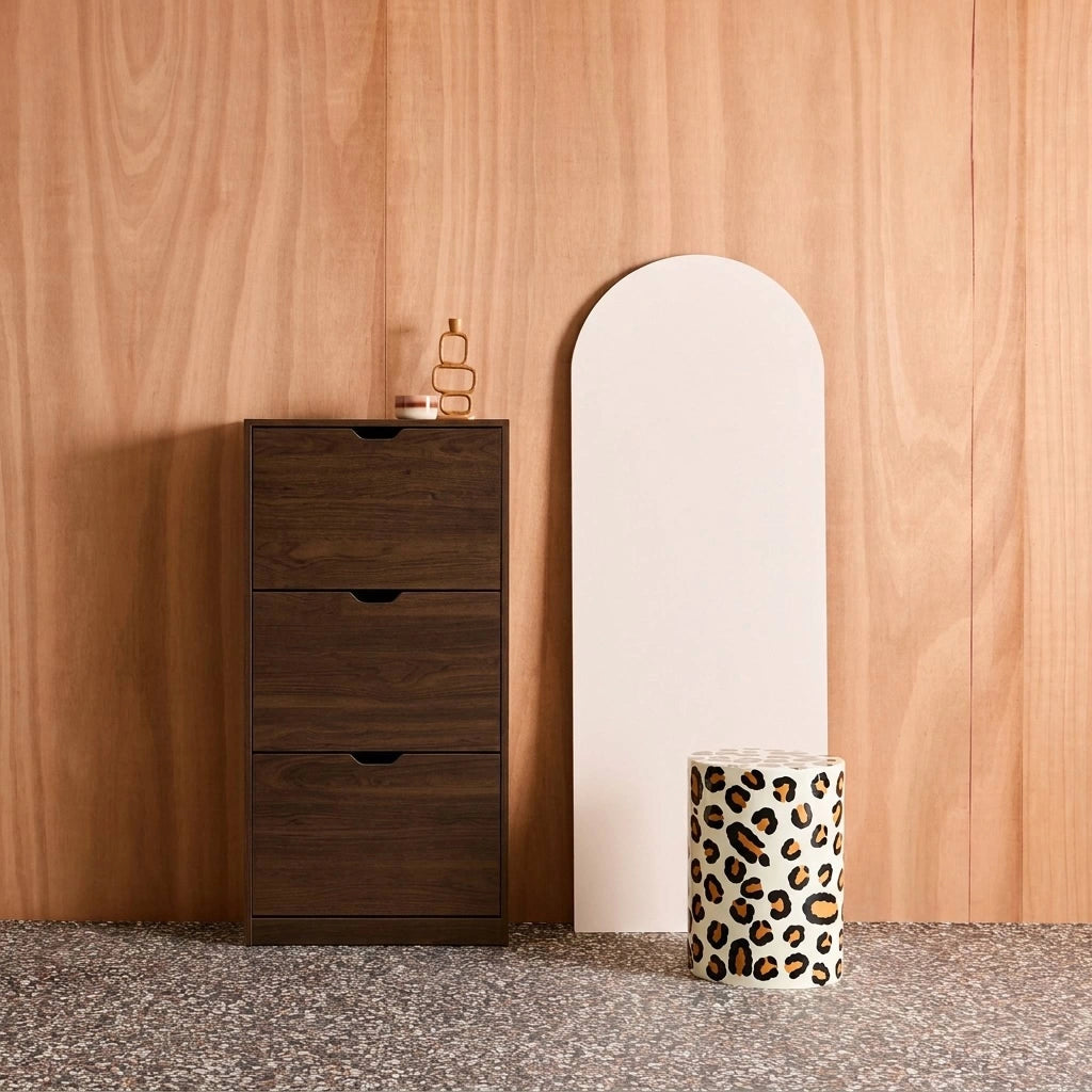 Scarpiera in legno, 3 ante, noce