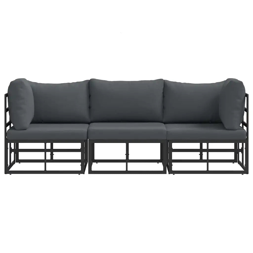 vidaXL Mobili da Esterno con cuscino con cuscino 3 pcs Nero Alluminio