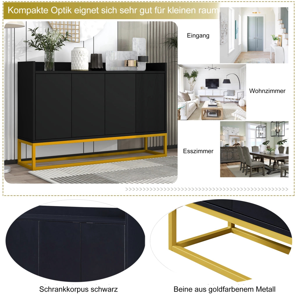 Credenza 4 Ante Senza Maniglie ¨C MINIMAL ¨C Nero, Design Moderno per Soggiorno